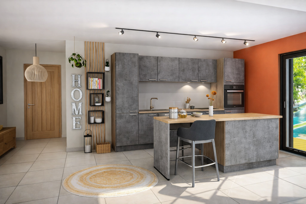 Riva béton ardoise en îlot