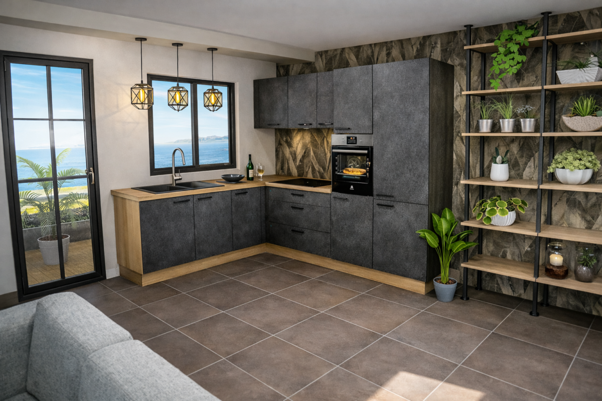 Laser béton noir en L